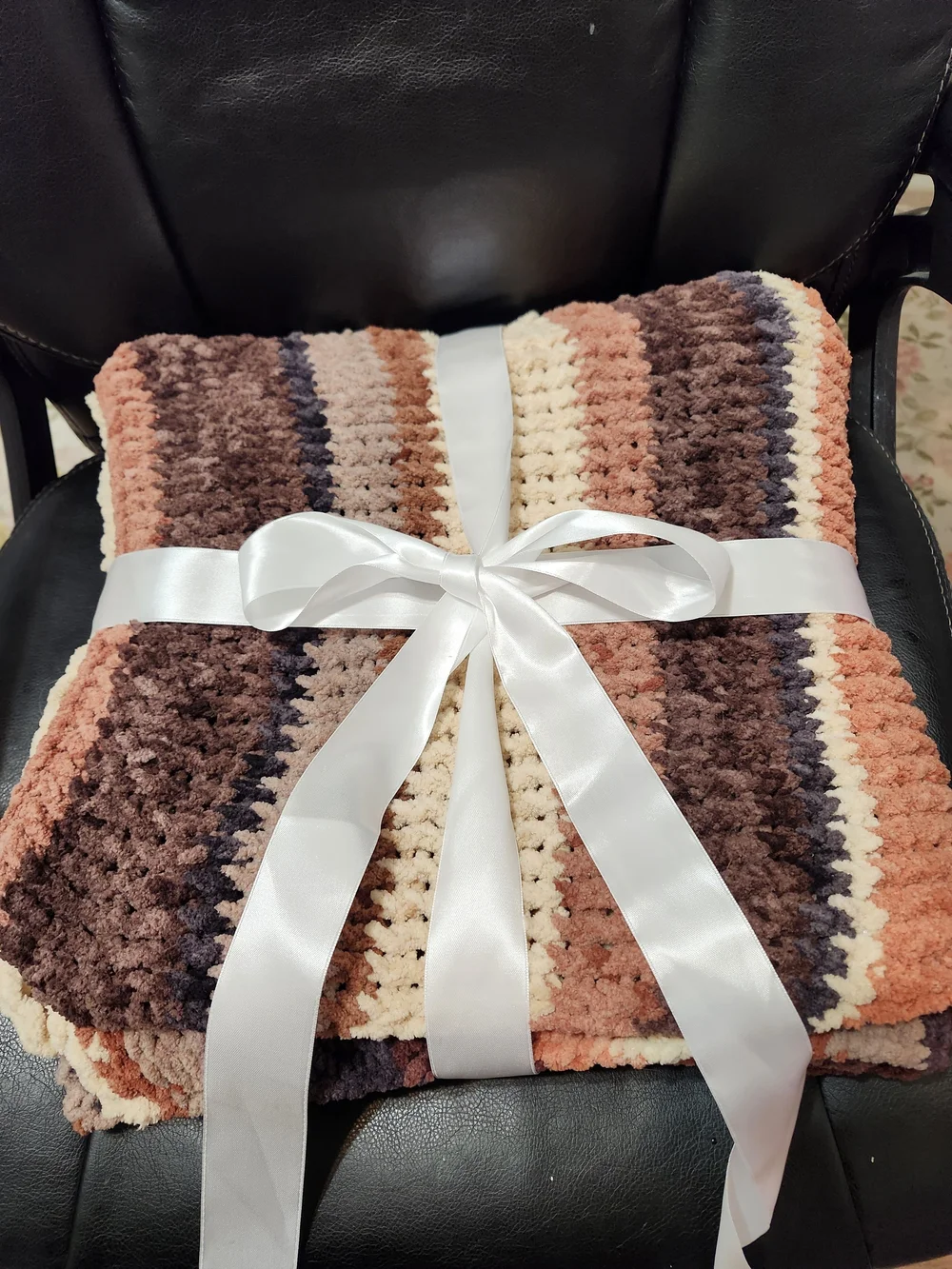 Cozy Striped Knit Throw Blanket - Neutral & Rust Tones